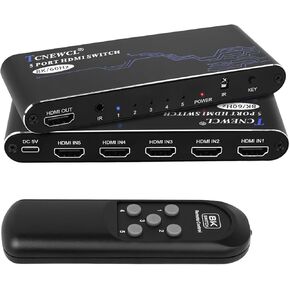 8K HDMI Switch 5 in 1 Out, HDMI Switcher 4K@120Hz 8K@60Hz HDMI 2.1 Switch, 5 Port 48Gbps+HDCP 2.3 HDMI Switcher Selector with IR Remote Control, Compatible with PS5/4, Xbox X,TV