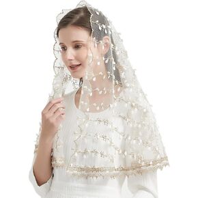 Catholic Veils for Women Mass 3D Leaf-Shaped Mantilla veils Infinity Veil M1
