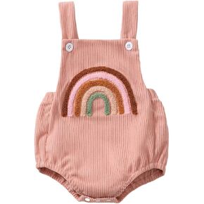 ملابس Lesimsam لحديثي الولادة من البنات مع حزام بدون أكمام وتطريز قوس قزح بشكل عام، بدلة رومبير بحمالات in Kuwait