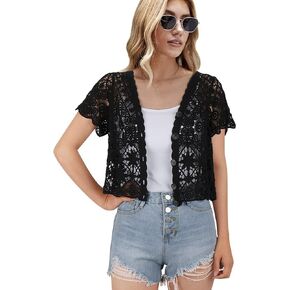 Women's Short Sleeve Bolero Shrugs Crochet Lace Open Cardigan