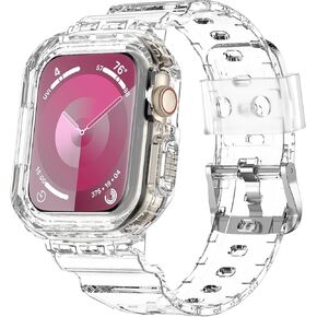Compatible with Apple Watch Band 40mm 38mm 41mm 42mm 44mm 45mm 49mm Women Men, Crystals Clear Wristband with Bumper Case for iWatch Ultra 2/1 Series 9 8 7 SE/6 5 4 3 2 1