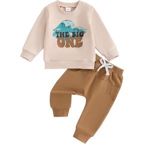 2Pcs Baby Boy 1st Birthday Outfit The Big One Wave Sweatshirt Long Sleeve T-Shirt Tops Pants Set Fall Clothes