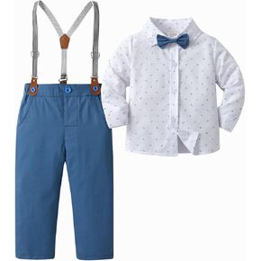 Baby Boys Pants Sets, Infant Long Sleeve Shirt + Pants + Bow Tie + Suspenders,Toddler Gentleman Outfits