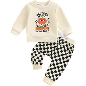 ZAXARRA 2Pcs Baby Halloween Outfit Long Sleeve Pumpkin Sweatshirt Tops + Pants Set Toddler Fall Clothes