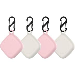 [4 Pack] Case for Tile Mate Tracker 2022 with Waterproof Cover, Soft Silicone Skin Full Body Protective Cover with Carabiner Accessories (Pink White)