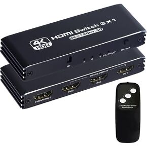 HDMI Switch 3 in 1 Out 4K 120Hz, HDMI Switcher Splitter 3x1 with IR Remote Control Support 4K@120Hz, 1080P@240Hz 3D, HDR, HDMI 2.1, HDCP 2.3, Compatible with PS5 PS4, Xbox, TV, DVD, Blu-ray Player etc