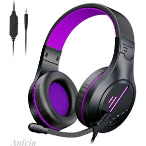 Gaming Headset with Microphone for PC Computer, Wired Over-Ear Game Headphones with Mic, Compatible with PS5, PS4, Xbox, Black Purple