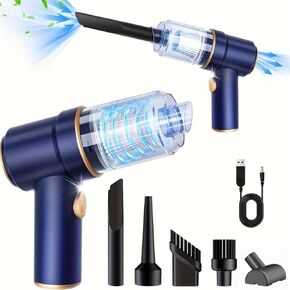 Mini Vacuum Cleaner for Car, 4000Pa 50W High Power Handheld Vacuum Cordless, 2 in 1 Air Duster with LED Light and Multi-Nozzles, Rechargeable Car Vacuum Cleaner for Car, Home, Office