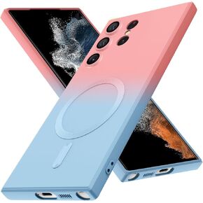 Magnetic for Samsung Galaxy S22 Ultra Case, Cute Soft TPU Slim Shockproof Protective Case, Screen and Camera Protection, Yellowing Resistant, Pink to Rose Red Gradient 8.5