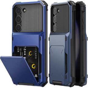 for Samsung Galaxy S23 Plus S23+ 5G Case with Card Holder Slot [Store 5 Cards] Hidden Credit Card ID Shock Absorption Rugged Protection Hard Phone Cases S23plus 23S + S 23 23+ G5 Cover Blue