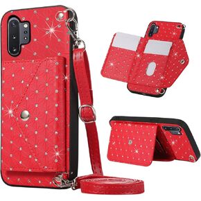 Phone Case For Samsung Galaxy Note 10 Plus Note10+ 5G Wallet Cover with Crossbody Shoulder Strap Stand Card Holder Credit Pocket Cell Note10 + Notes 10+ Ten Not S10 10Plus Girls Women Men Brown