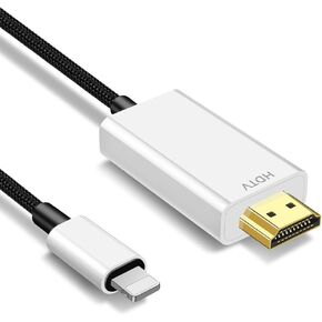 Lighting to HDMI Cable for i-Phone to TV, i-Phone to hdmi Adapter Compatible with i-Phone/i-Pad, 1080P Digital AV Sync Screen Connector on HDTV/Monitor/Projector, Plug and Play-3.3Feet