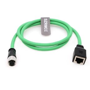 SZRMCC M12 D-Code 4 Pin Male to RJ45 Female Connector EtherCAT Cable High Flex Cat6 Shielded Waterproof Network Cable for Industrial Camera Sensor Green (4pin Female, 1m)
