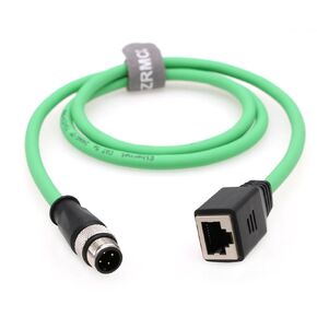 SZRMCC M12 D-Code 4 Pin Male to RJ45 Female Connector EtherCAT Cable High Flex Cat6 Shielded Waterproof Network Cable for Industrial Camera Sensor Green (4pin Female, 1m)