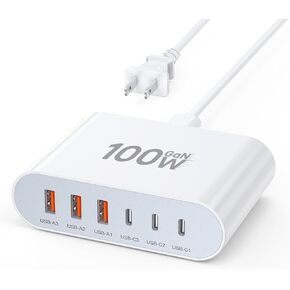 100W USB C Fast Charger Block Compact GaN 6 Port PD USB C and QC USB A Wall Charger Type C Charging Station Hub Adapter Plug Cube Brick for iPhone 15 14 13 12 Pro Max iPad Pro Air Samsung Pixel LG