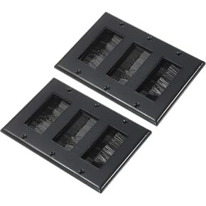 PATIKIL Brush Wall Plate Decoration Wall Panel Cable Pass Through Three Gang 163mmx114mm Black for Low-Voltage Cables Pack of 2