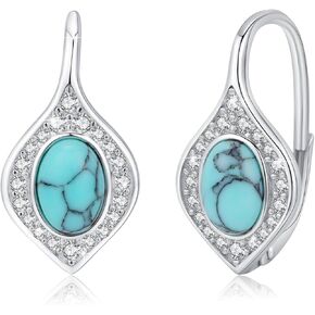 Turquoise Dangle Earrings for Women Sterling Silver Gemstone Drop Leverback Earrings Turquoise Western Jewelry Birthday Xmas Gifts for Girls Daughter