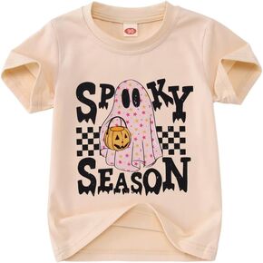 MODNTOGA Halloween Shirt Toddler Ghost Graphic T-Shirt Baby Boy Girl Spooky Season Print Tee Tops Short Sleeve Fall Outfit