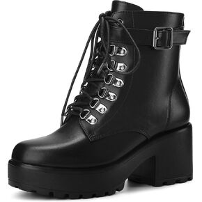 Perphy Round Toe Platform Chunky Heels Combat Boots for Women