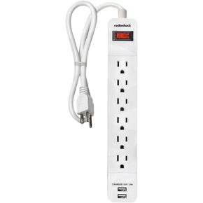 RadioShack Surge Protector Power Strip with USB Ports, White