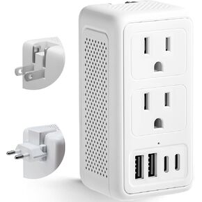 European Travel Plug Adapter, International Power Plug Adapter for US to Europe Power Adapter with 2 USB A 2USB C Ports Type C Plug Adapter for Europe EU Italy Spain France Iceland (Type A&C)