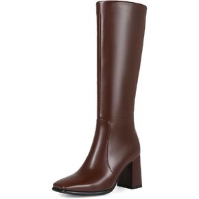 Square Toe Knee High Boots for Women Stylish Tall Boots Chunky Heel Long Boots Crocodile Boots Side Zipper.