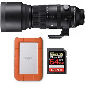 Sigma 150-600mm f/5-6.3 DG DN OS Sports Zoom Lens for Sony E Bundle with Rugged Mini 1TB Hard Drive and 64GB SD Card (3 Items)