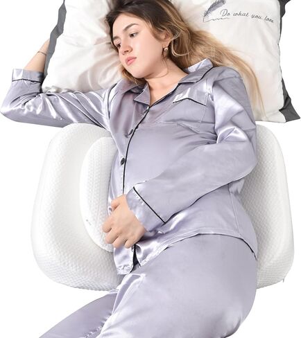 Pregnancy Pillows for Sleeping, Memory Foam Maternity Pillow for Side Sleeper, Pregnancy Body Pillow for Pregnant Women with Removable, Washable Cover, Support for Belly,Back, Legs (White) in Saudi Arabia
