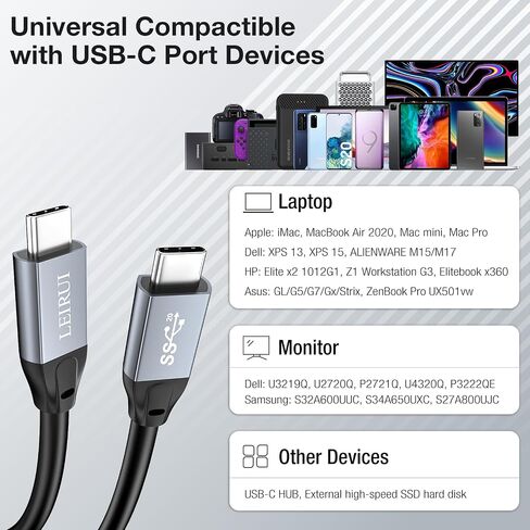 USB C to USB C Cable 20Gbps USB C 3.2 Data Cable 100W Fast Charging Type C to Type C Cord 5k/4k@60Hz Video Output for iPhone 15/15 pro, MacBook Air/Pro, iPad Pro 11/Air/Mini, Samsung Galaxy in Saudi Arabia