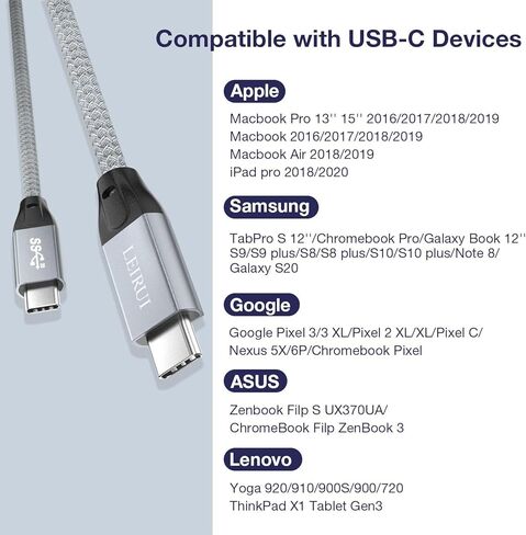 كابل USB C إلى USB C 20 جيجابت في الثانية كابل بيانات USB C 3.2 100 وات شحن سريع من النوع C إلى سلك C 5k/4k@60 هرتز لإخراج الفيديو لهاتف iPhone 15/15 pro وMacBook Air/Pro وiPad Pro 11/Air/Mini وSamsung Galaxy in Kuwait