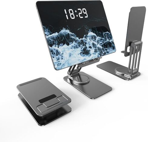 حامل تابلت وحامل هاتف يدوران 360 درجة، حامل تابلت قابل للتعديل للمكتب متوافق مع iPad، حامل هاتف محمول متوافق مع iPhone 4-15.6"(2-رمادي) in Saudi Arabia