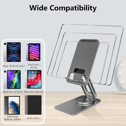 حامل تابلت وحامل هاتف يدوران 360 درجة، حامل تابلت قابل للتعديل للمكتب متوافق مع iPad، حامل هاتف محمول متوافق مع iPhone 4-15.6"(2-رمادي) in Saudi Arabia