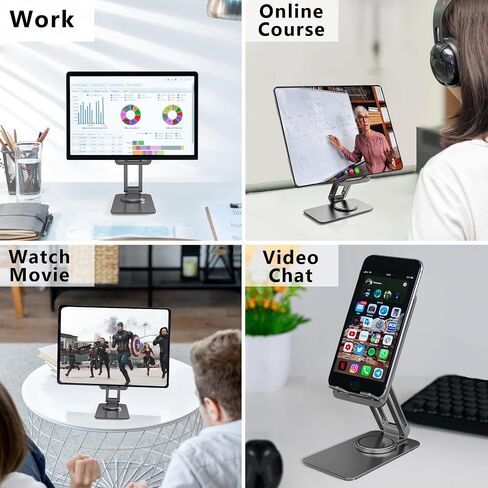 حامل تابلت وحامل هاتف يدوران 360 درجة، حامل تابلت قابل للتعديل للمكتب متوافق مع iPad، حامل هاتف محمول متوافق مع iPhone 4-15.6"(2-رمادي) in Saudi Arabia