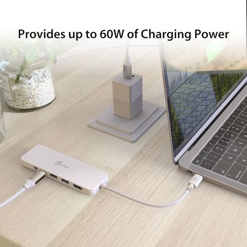 j5create USB-C Mini Hub - 4K HDMI, 2 x USB 3.1 5Gbps, microSD & SD Card Reader, 3.5mm Audio Jack, 60W PD Pass-Through Charging (JCD373) (Renewed) in Saudi Arabia