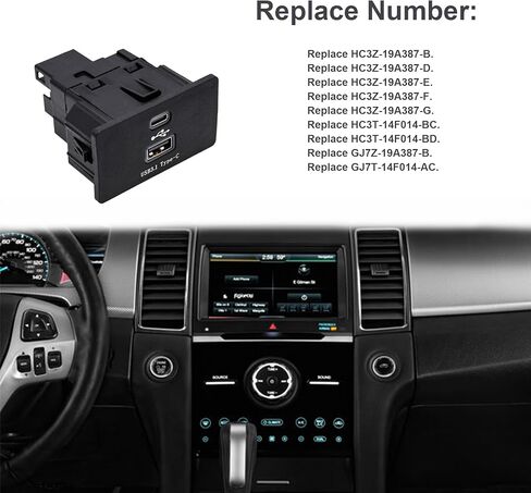محور واجهة USB Carplay، وحدة USB+Type-C تناسب Ford Lincoln SYNC 3 الإصدار 3.4 شحن سريع وناقل حركة ثابت، منفذ مزدوج مناسب لـ Apple Carplay Android استبدال HC3Z-19A387-B-G in Kuwait
