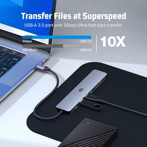 موزع USB C، محول USB C 7 في 1 مع HDMI 4K، 100 وات PD، USB C 3.0، 2 منافذ USB 3.0، قارئ بطاقة SD/TF، ​​قاعدة USB C محمولة متوافقة مع أجهزة MacBook Pro/Air، Windows وأجهزة النوع C in Saudi Arabia