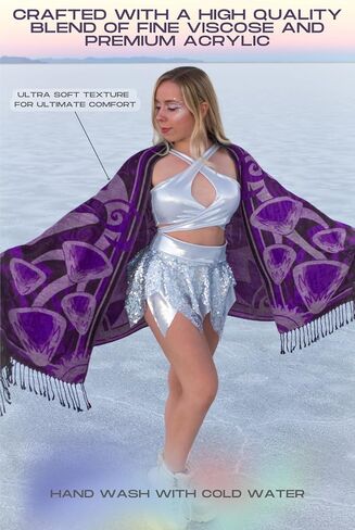 Mushroom Pashmina Shawl, w/Fringes Womens Scarf, Versatile Wrap for Festivals, Raves, Blankets in Saudi Arabia