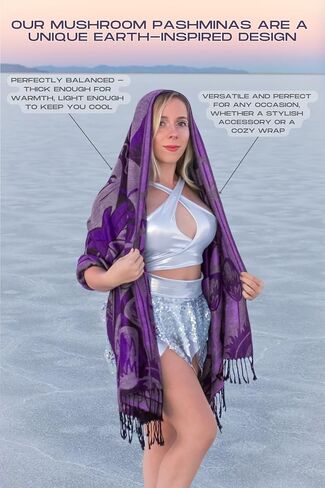 Mushroom Pashmina Shawl, w/Fringes Womens Scarf, Versatile Wrap for Festivals, Raves, Blankets in Saudi Arabia