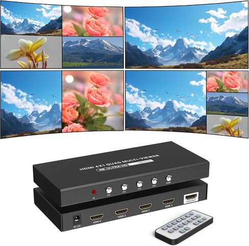 4K HDMI Seamless Multi-Viewer 4x1, 4K@30Hz Quad HDMI Multiviewer Switcher 4 in 1 Out w/IR Remote for PC, Laptop, Security Camera, Fire Stick, Roku, Game (4 Modes Displays) in Saudi Arabia