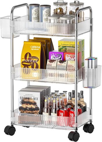 عربة تخزين أكريليك من WASJOYE ذات 3 طبقات مع سلال تخزين، عربة أدوات متنقلة شفافة مع سهولة التجميع، عربة دوارة موفرة للمساحة لغرفة النوم والحمام وغرفة المعيشة in Kuwait