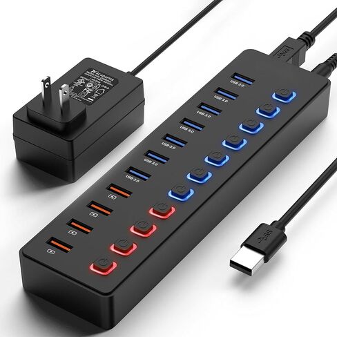 Powered USB 3.0 Hub, 11-Port USB Hub Splitter (7 Faster Data Transfer Ports+ 4 Smart Charging Ports) with Individual LED On/Off Switches, USB Hub 3.0 Powered with Power Adapter for Mac, PC in Saudi Arabia