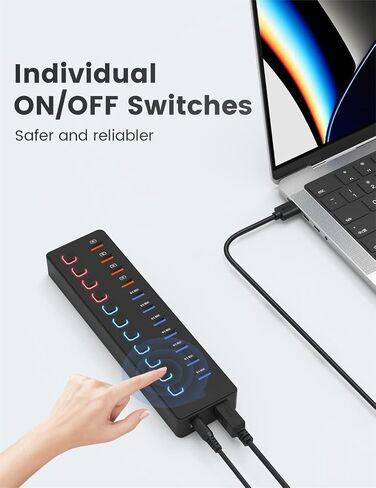 Powered USB 3.0 Hub, 11-Port USB Hub Splitter (7 Faster Data Transfer Ports+ 4 Smart Charging Ports) with Individual LED On/Off Switches, USB Hub 3.0 Powered with Power Adapter for Mac, PC in Saudi Arabia