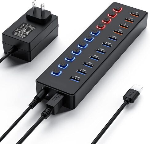 Powered USB 3.0 Hub, 11-Port USB Hub Splitter (7 Faster Data Transfer Ports+ 4 Smart Charging Ports) with Individual LED On/Off Switches, USB Hub 3.0 Powered with Power Adapter for Mac, PC in Saudi Arabia
