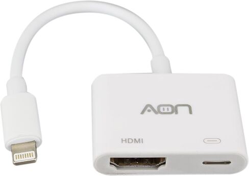 محول AON متعدد المنافذ Lightning إلى HDMI - دونجل مع منفذ شحن HDMI أنثى ومنفذ شحن Lightning، دقة Full HD 1080p، متوافق مع iPhone، iPad، الشاشة، التلفزيون، جهاز العرض - أبيض in Saudi Arabia