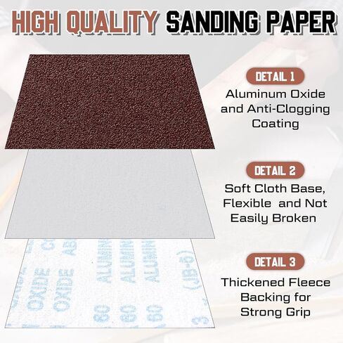 Blosssound 55 Pcs 1/4 Sheets Sandpaper 5.5 x 4.5 Palm Sander Sandpaper 5 of Each Grit 60, 80, 100, 120, 150, 180, 240, 320, 400, 600, 800 Sandpaper Assortment with Hook and Loop for Wood Automotive in Saudi Arabia