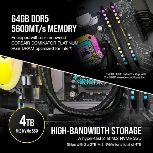 Corsair Vengeance i8100 Series Gaming PC - Liquid Cooled Intel Core i9 13900KS CPU - NVIDIA GeForce RTX 4090 GPU - 64GB Dominator Platinum RGB DDR5 Memory - 2TB M.2 SSD - Black in Saudi Arabia
