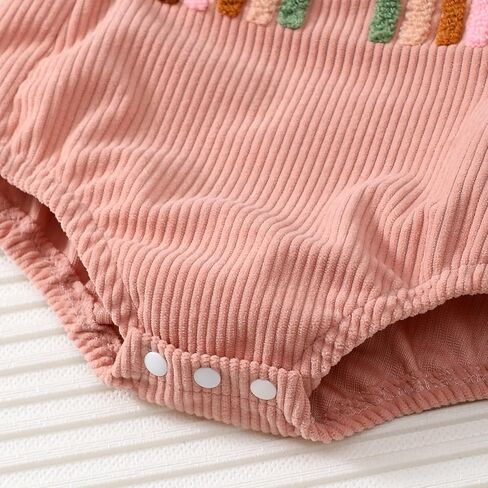 ملابس Lesimsam لحديثي الولادة من البنات مع حزام بدون أكمام وتطريز قوس قزح بشكل عام، بدلة رومبير بحمالات in Kuwait