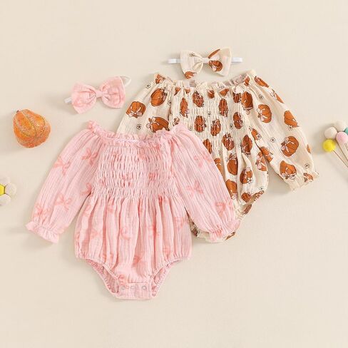 Newborn Pumpkin Outfit Infant Baby Girl Halloween Clothes Ruffle Long Sleeve Bubble Romper Bodysuit Fall Outfits in Saudi Arabia