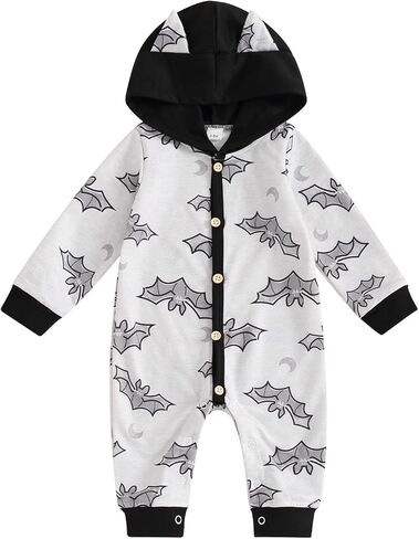 Ayalinggo Newborn Baby Girl Boy Halloween Pumpkin Hooded Outfit Ghost Romper Long Sleeve Bodysuit Infant Fall Clothes in Kuwait