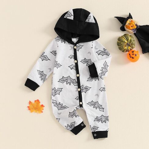 Ayalinggo Newborn Baby Girl Boy Halloween Pumpkin Hooded Outfit Ghost Romper Long Sleeve Bodysuit Infant Fall Clothes in Kuwait